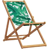 vidaXL Strandstuhl Klappbar Blattmuster Massivholz Eukalyptus Stoff