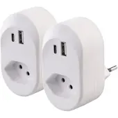 Revolt CH: 2er-Set 2in1-Steckdosen mit 230-V-Ausgang, USB-C & USB-A, 3,4 A
