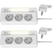 Revolt 2er-Set 3-fach Steckdosenleiste mit Multi-USB-Ladeport, 20W,Nachtlicht