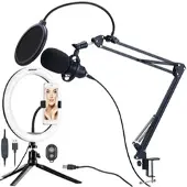 Auviso Profi-USB-Kondensatormikrofon mit Popschutz & Ringlicht