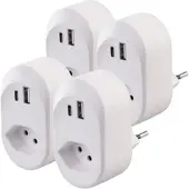 Revolt CH: 4er-Set 2in1-Steckdosen mit 230-V-Ausgang, USB-C & USB-A, 3,4 A