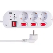 Revolt 3-fach-Steckdosenleiste, einzeln schaltbar, mit 1x USB-C PD, 1x USB-A