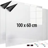 INFACTORY 2er-Set magnetische Whiteboard-Folien,100x60cm,selbstklebend,4 Marker
