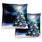 INFACTORY 2er-Set Deko-Weihnachtskissen "Tannenbaum" mit LEDs, 45 x 45 cm