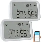 Luminea Home Control 2er-Set 3in1-WLAN-Sensoren: Temperatur, Luftfeuchtigkeit & Helligkeit