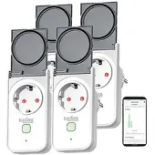 Luminea Home Control 4er Outdoor-WLAN-Steckdose, Energiekostenmesser, App, Matter