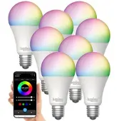 Luminea Home Control 8er-Set WLAN-LED-Lampen, E27, Matter-kompatibel, RGB, CCT, 806 Lumen