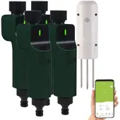 Luminea Home Control 4x ZigBee-Bewässerungscomputer + 1x Boden-Feuchte- & Temperatursensor