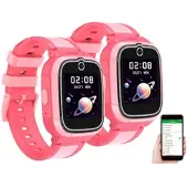 TrackerID 2er-Set 4G-GPS-Kinder-Smartwatches, Videoanruf, Gorilla-Glas, pink