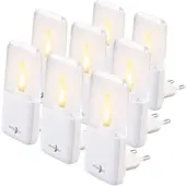 Lunartec 8er-Set LED-Kerzenflackern-Nachtlichter, Steckdose, Dämmerungssensor
