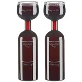 Rosenstein & Söhne 2er-Set 2in1-Weinflaschen & XXL-Gläser, Echtglas, mit Aufdruck, 750 ml