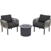 Mendler Poly-Rattan Garnitur MCW-P80, Lounge-Set Garten Stuhl, Tischkamin Bioethanol-Fire-Pit Alu Stoff 220g/m² dunkelgrau