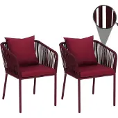 Mendler 2er-Set Gartenstuhl MCW-N41, Outdoor Armlehne, wetterfest Aluminium Seilgeflecht Rope bordeaux, Kissen bordeaux