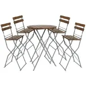 Mojawo Biergarten Set Stehtisch + 4 Barhocker klappbar Akazie 80x80x110cm