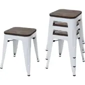 Proregal 4er-Set Hocker Inkl. Holz-Sitzfläche Metall Industriedesign Stapelbar Weiß Metallhocker Sitzhocker