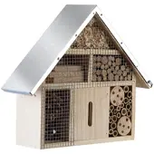 ROYAL GARDINEER Insektenhotel Maja, zum Aufhängen, aus Holz, mit Regenschutz & Nisthülsen, 29,5 x 28 cm, Bienenhotel