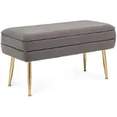 Bizzotto Bank Pavlina aus Samt, modern mit Stauraum, 80 cm, grau mit goldfarbenem Gestell