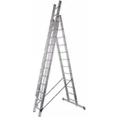SZ Metall Mehrzweckleiter , 3-teilig, mit 3 x 12 Sprossen, bis 150 kg, EN 131, Quertraverse, Spreizsicherung, Aluminium