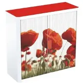 PaperFlow easyOffice Rollladenschrank Motiv rote Blumen rot, 110x104x41.5 cm
