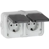PEHA by Honeywell Aufputz-Steckdose, IP44, Schuko, waagerecht, grau D 6632 WAB - 2-fach