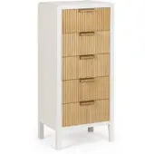 Bizzotto Nachttisch Charley aus Paulowniaholz, modern mit 5 Schubladen, weiß, Design