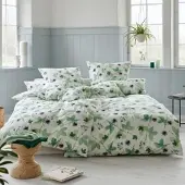 Cotonea Bio-Satin Bettwäsche Grüne Pflanzenwelt 155x220 cm + 80x80 cm - grün;weiß