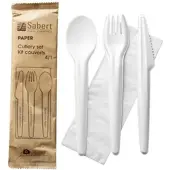 Monouso - Besteckset aus Kraftpapier Messer, Gabel, Löffel und Serviette (50 Stück)