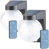 Autre 2er Pack Solar-LED-Wandleuchte im Crackle-Glas-Design, PIR-Sensor,