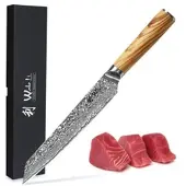 Wakoli Damast Tranchiermesser 20 cm Klinge mit Olivenholzgriff Serie Oribu