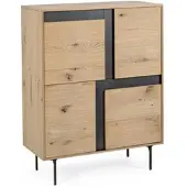 Bizzotto Highboard Stanwood aus Eichenholz, modernes Design mit Metalleinsätzen, natur, 90 cm breit