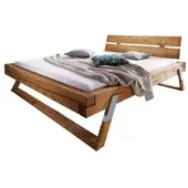 KAWOLA Balkenbett TOMA Fichte eichefarbig massiv 200x200cm