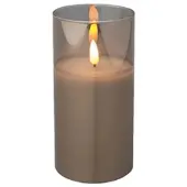 Lumineo LED Kerze im Glas mit Timerfunktion 7,5x15cm Wachs - flackernde Flamme Echtwachskerze Kerzen batteriebetrieben Windlicht Wachskerze Rauchgrau Warmweiß