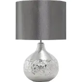 Beliani Tischlampe Silber geschwungener Porzellanfuß Stoffschirm Grau Kabel mit Schalter Moderner Glamouröser Stil