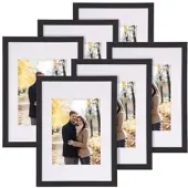 Your Design 6er-Set Bilderrahmen aus Holz, bruchsicheres Acrylglas, A4, schwarz