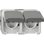Merten Schuko-Doppelsteckdose Aquastar , IP44, lichtgrau, waagrecht - 2-fach