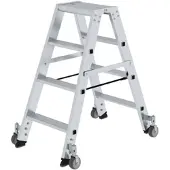 Proregal Stufen-Stehleiter beidseitig begehbar mit Rollen 2x4 Stufen