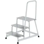 Proregal Arbeitspodest starr mit Handlauf | 3 Stufen | Aluminium-Warzenblech | Rutschfeste Kunststoffschuhe