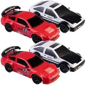 Simulus 4er-Set ferngesteuerte Drift-Sportwagen mit LEDs, 1:24, rot & silber