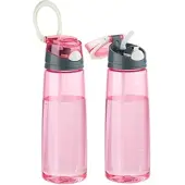 PEARL sports 2er-Set Kunststoff-Trinkflaschen mit Einhand-Verschluss, 700 ml, pink