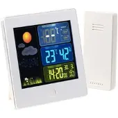 INFACTORY Funk-Wetterstation mit Außensensor, Farbdisplay, Funkuhr, Wecker, weiß