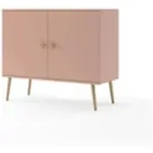 Bettso Kommode mit 2 Türen minimalistisches Sideboard im skandinavischen Stil auf Holzbeinen Griffe aus Jute für Wohnzimmer Schlafzimmer 100 IKON Rosa