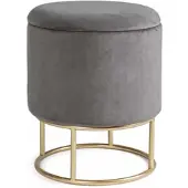 Bizzotto Hocker Polina in Samt-Optik, moderner Stil, Grau, mit Stauraum und goldfarbenem Gestell