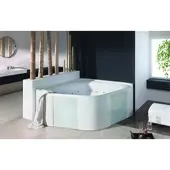 Hoesch Ergo+ Freistehende Eckbadewanne 1640 mm weiß/verchromt mit Außenverkleidung schwarz - 6443.010305552