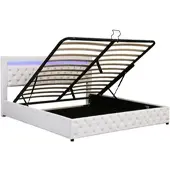 Flieks Polsterbett mit Stauraum und Lattenrost, Boxspringbett 180x200cm Doppelbett mit Led, Stauraumbett Funktionsbett,weiß