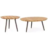 Bizzotto Gartencouchtisch-Set Talaia aus nachhaltigem Teakholz, modern skandinavisch, naturbraun, rund, 2er-Set