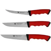 WOLFCUT SoftGrip Serie - Metzgermesser-Set 3-tlg. - Ausbeinmesser, Stechmesser, Fleischermesser