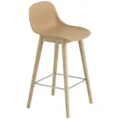 Muuto Fiber Barhocker mit Rückenlehne, wood base, höhe 65 cm, ochre / eiche