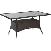 Outsunny Gartentisch Esstisch Glastisch Gartenmöbel Tisch Polyrattan+Sicherheitsglas Braun 150x85x74cm