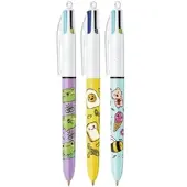 BIC Druckkugelschreiber 4 Colours Kawaii, 3er Blister Strichstärke: 0,32 mm, mit Kawaii-Motiven, farbig