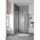 Kermi Duschtür Pendeltür 1-flügelig mit Festfeld links für Ecke „PEGA“ Glas SR Opaco, Profile Silber Hochglanz, BV: 965 - 990 mm GAK: 950 - 975 mm WE: 975 - 1000 mm H: 1850 mm